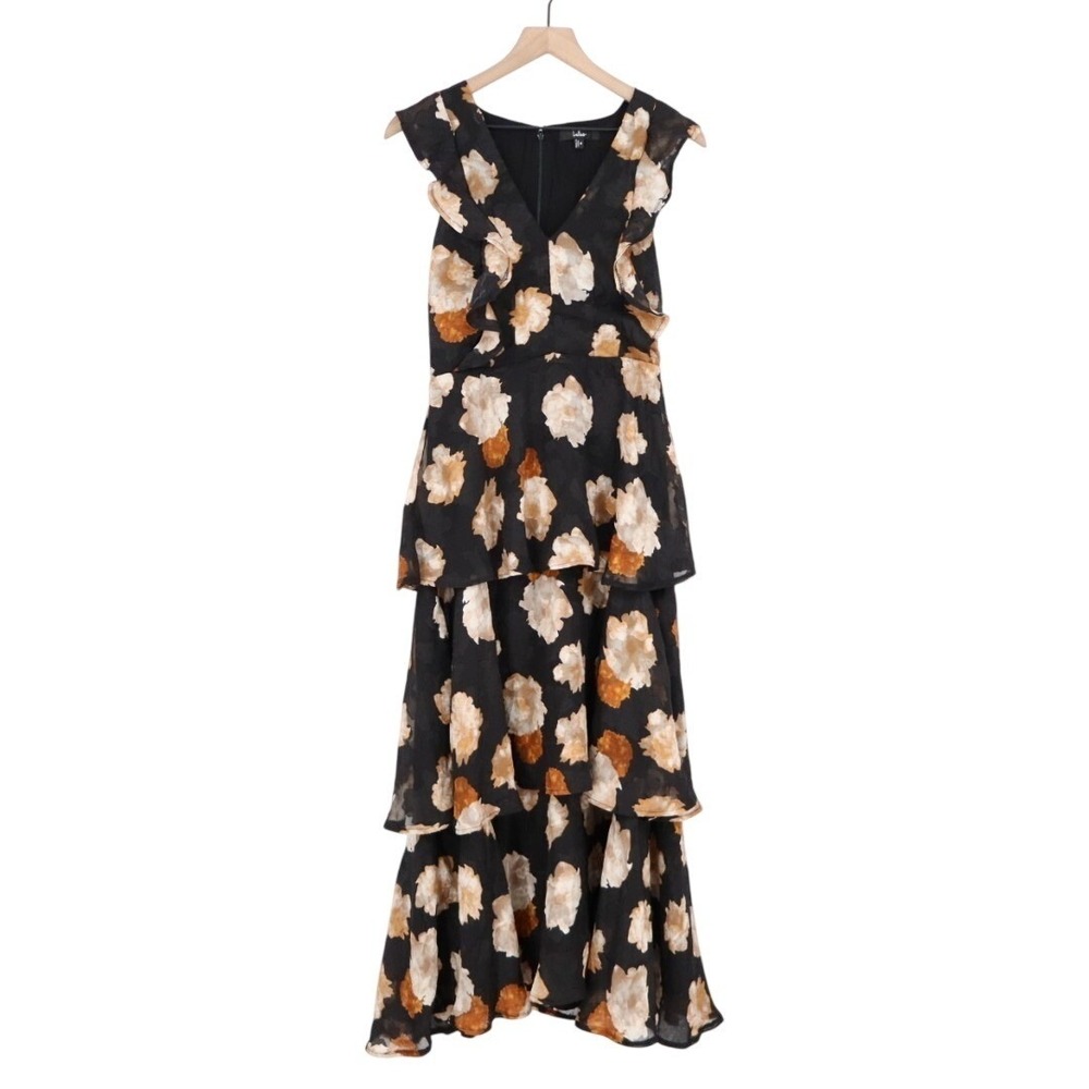 Lulus No Introductions Needed Maxi Dress Womens M Black Burnout Floral Tiered - Picture 2 of 7